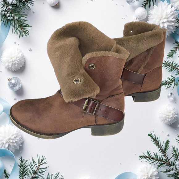 Blowfish Brown Faux Fur Faux Leather Snap Buckle Ankle Boots Women Sz 7 - Picture 9 of 9